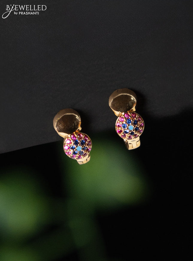 Rose gold hanging type earring with multicolour stones