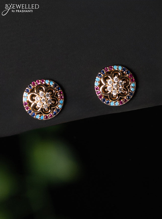 Rose gold earring with multicolour and cz stones