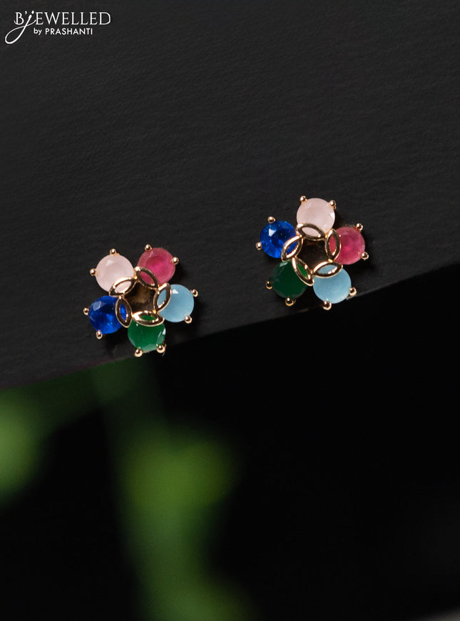 Rose gold hanging type earring with multicolour and cz stones