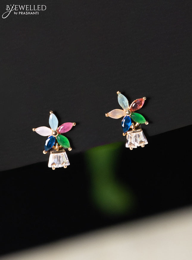 Rose gold earring with multicolour and cz stones