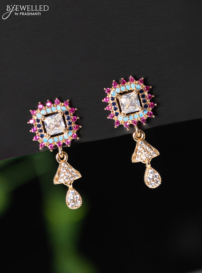 Rose gold earring with multicolour and cz stones