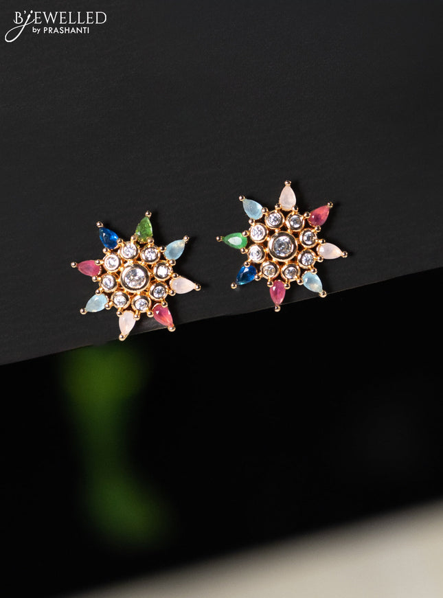 Rose gold earring with multicolour and cz stones