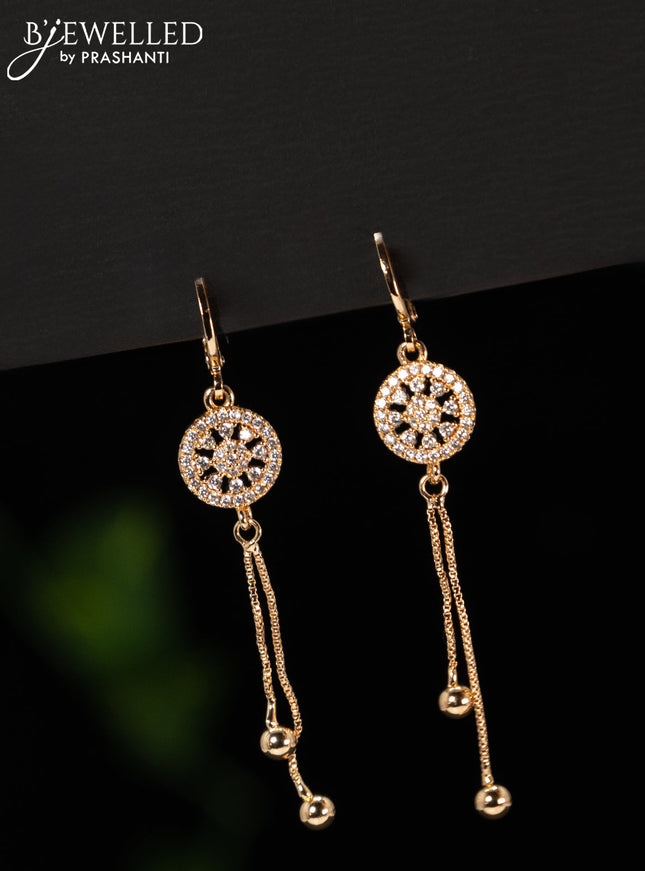 Rose gold hanging type earring with cz stones