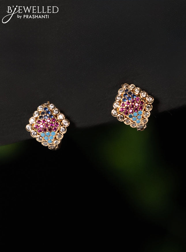 Rose gold hanging type earring with multicolour and cz stones