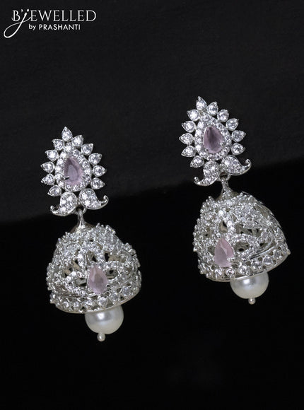 Zircon choker with baby pink & cz stones and pearl hangings