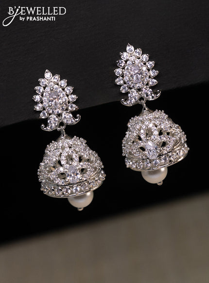 Zircon choker with cz stones and pearl hangings