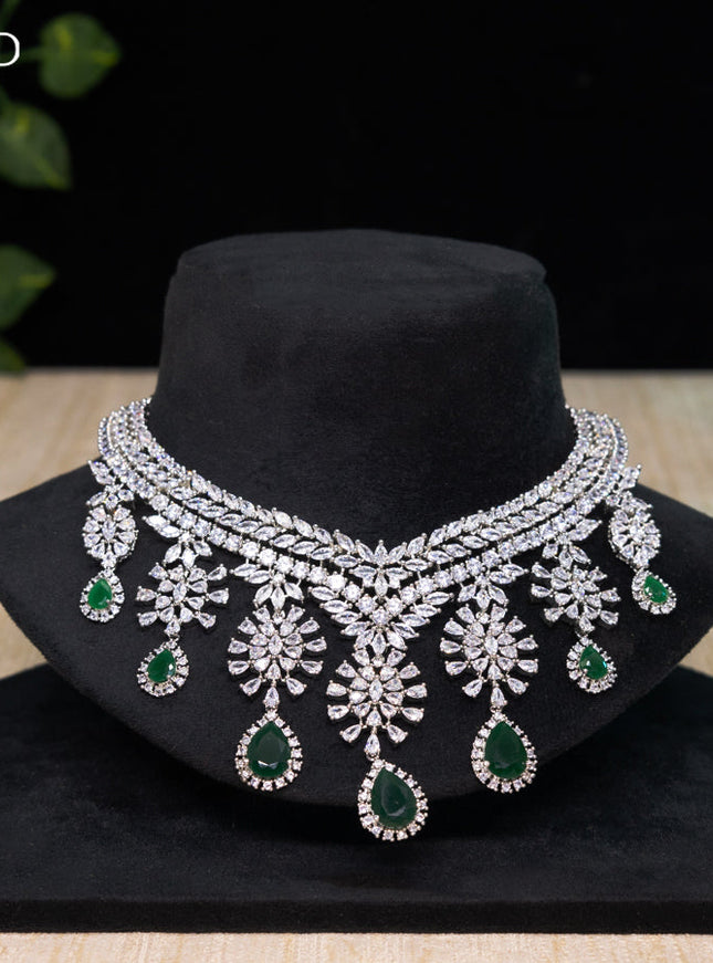 Zircon choker with emerald and cz stones