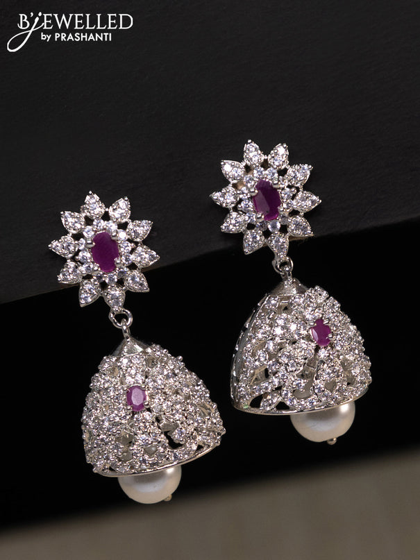 Zircon choker with ruby & cz stones and pearl hangings