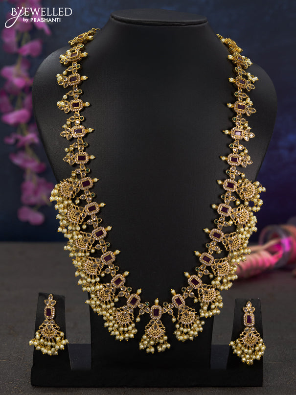 Antique guttapusalu haaram with kemp & cz stones and pearl hangings