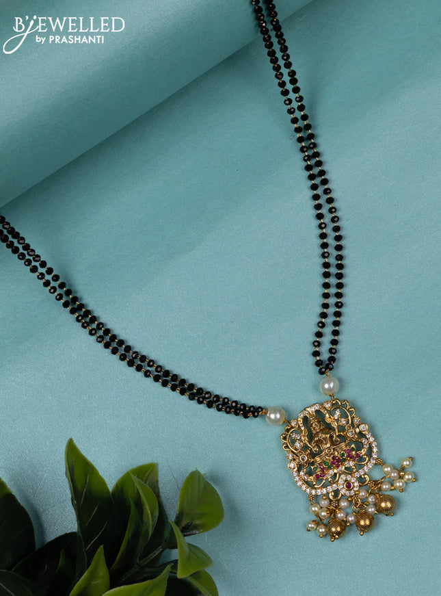 Mangalsutra double layer lakshmi design with kemp & cz stones and golden beads hangings without earrings