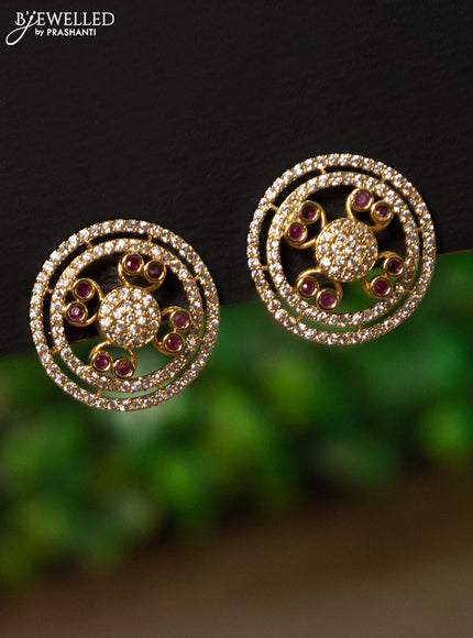 Pearl choker with ruby and cz stones pendant