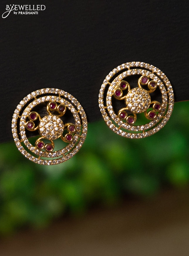 Pearl choker with ruby and cz stones pendant