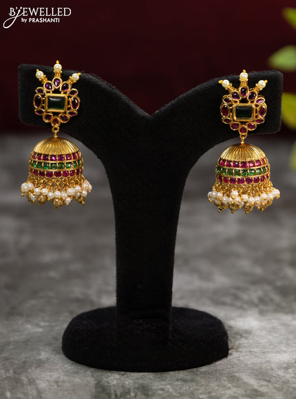 Antique jhumka with kemp stones and pearl hangings