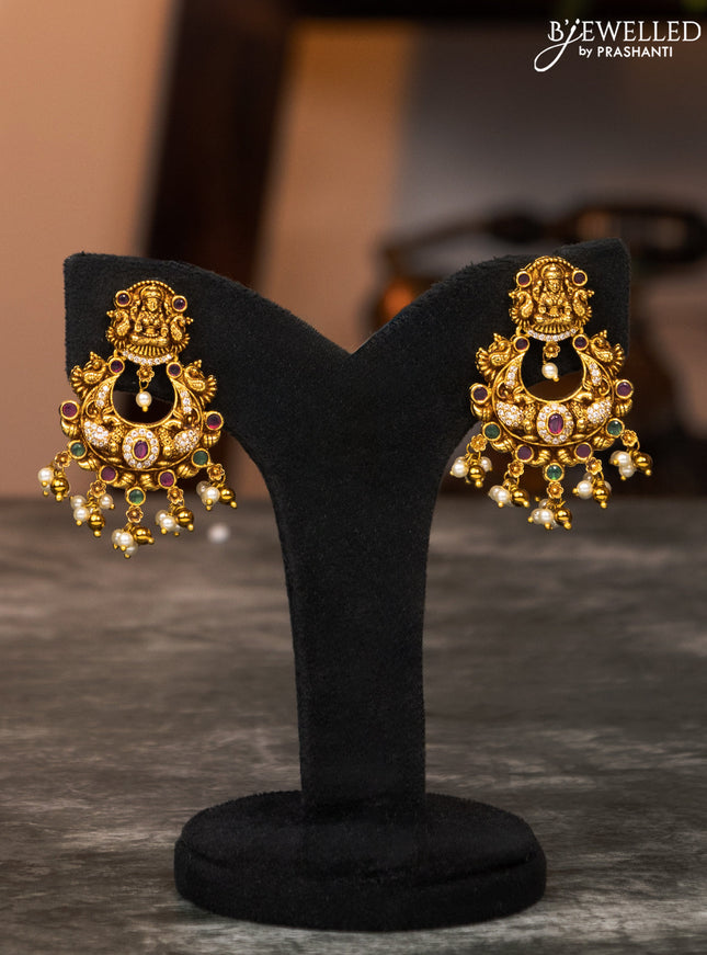 Antique haaram lakshmi design with kemp & cz stones and pearl hangings