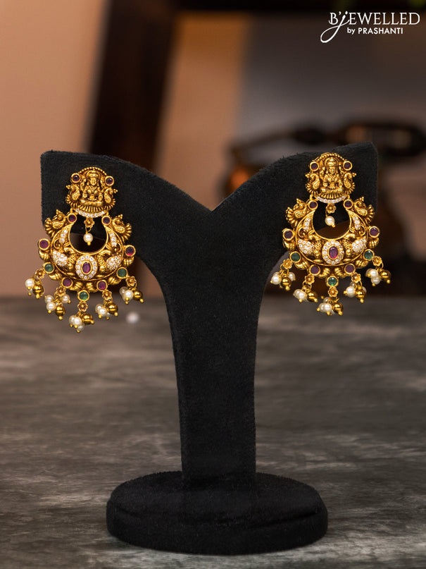 Antique haaram lakshmi design with kemp & cz stones and pearl hangings