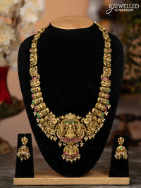 Antique haaram lakshmi design with kemp stones and golden beads hangings