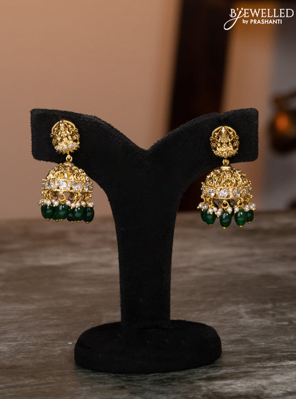 Antique haaram lakshmi & peacock design with emerald & cz stones and green beads hangings