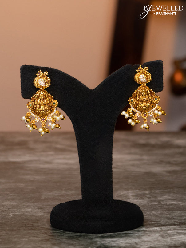 Antique haaram lakshmi design with kemp & cz stones and pearl hangings