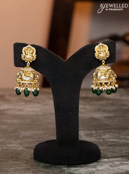 Antique haaram lakshmi design with kundan & cz stones and green beads hangings