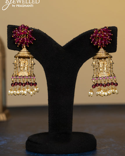 Antique guttapusalu necklace ruby stones with ram darbar pendant and magenta pink beads hangings