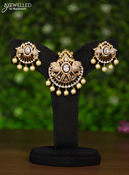 Antique pendant set with cz stones and pearl hangings