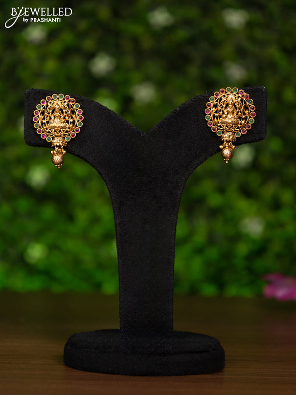 Antique pendant set lakshmi design with kemp stones and golden beads hangings