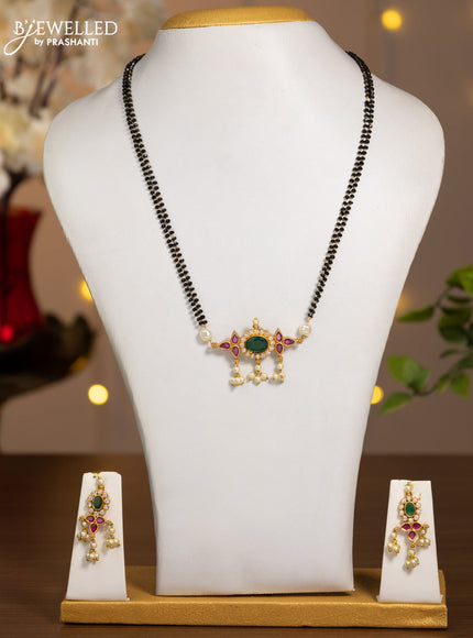 Mangalsutra double layer with kemp & cz stones and pearl hangings
