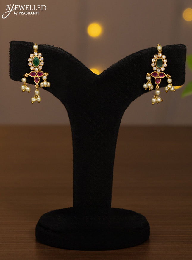 Mangalsutra double layer with kemp & cz stones and pearl hangings