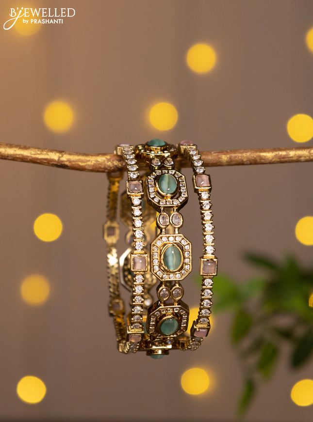 Antique bangle with baby pink & mint green and kundan stones