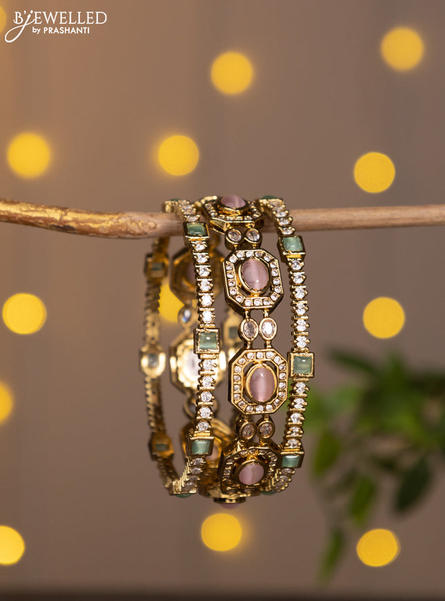 Antique bangle with baby pink & mint green and kundan stones