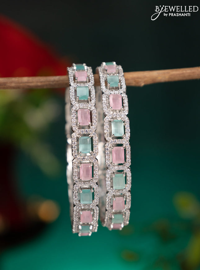 Zircon bangle with baby pink & mint green and cz stones