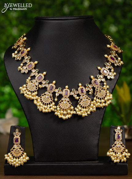 Antique guttapusalu necklace with kemp & kundan stones and pearl hangings