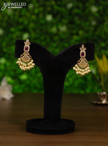 Antique guttapusalu necklace with kemp & kundan stones and pearl hangings