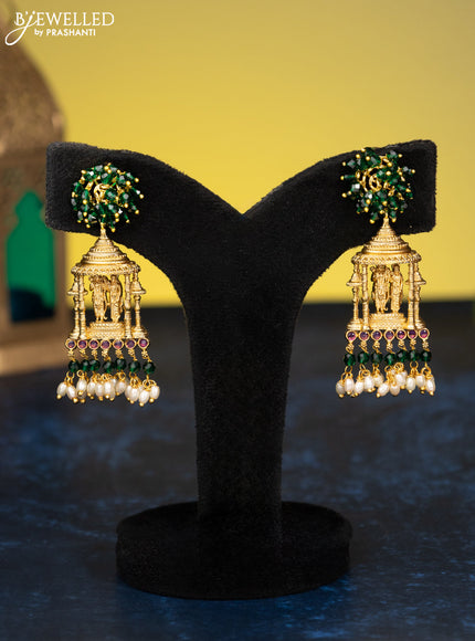 Antique guttapusalu necklace ruby stones with ram darbar pendant and green beads hanging