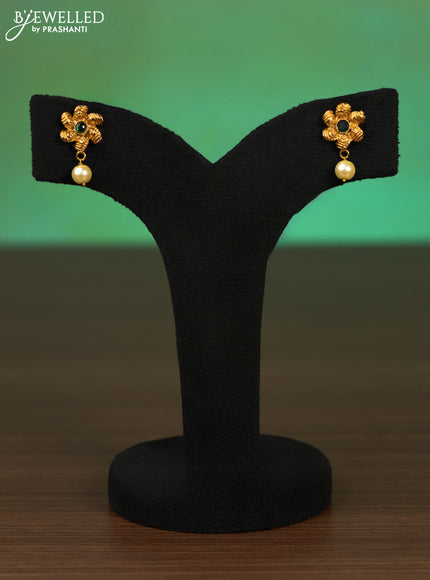 Antique ring type choker green kemp stones with lakshmi pendant and pearl hangings