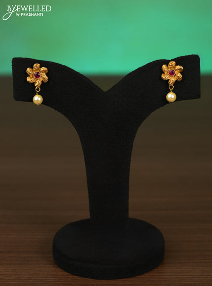 Antique ring type choker pink kemp stones with lakshmi pendant and pearl hangings