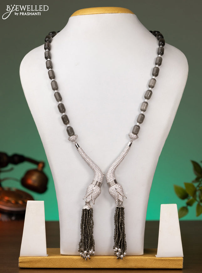 Beaded grey necklace with cz stones pendant without earrings