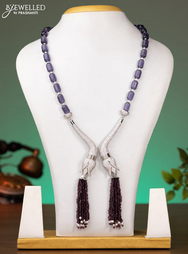 Beaded purple necklace with cz stones pendant without earrings