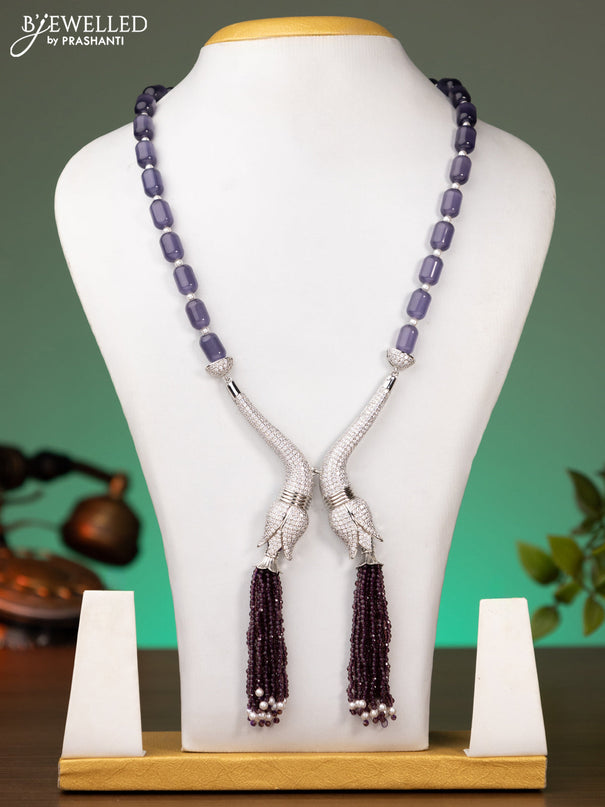 Beaded purple necklace with cz stones pendant without earrings