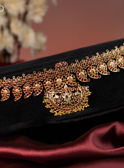 Antique hip chain manga design with kemp & kundan stones and golden beads hanging