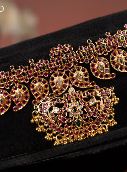 Antique hip chain manga design with kemp & kundan stones and golden beads hanging