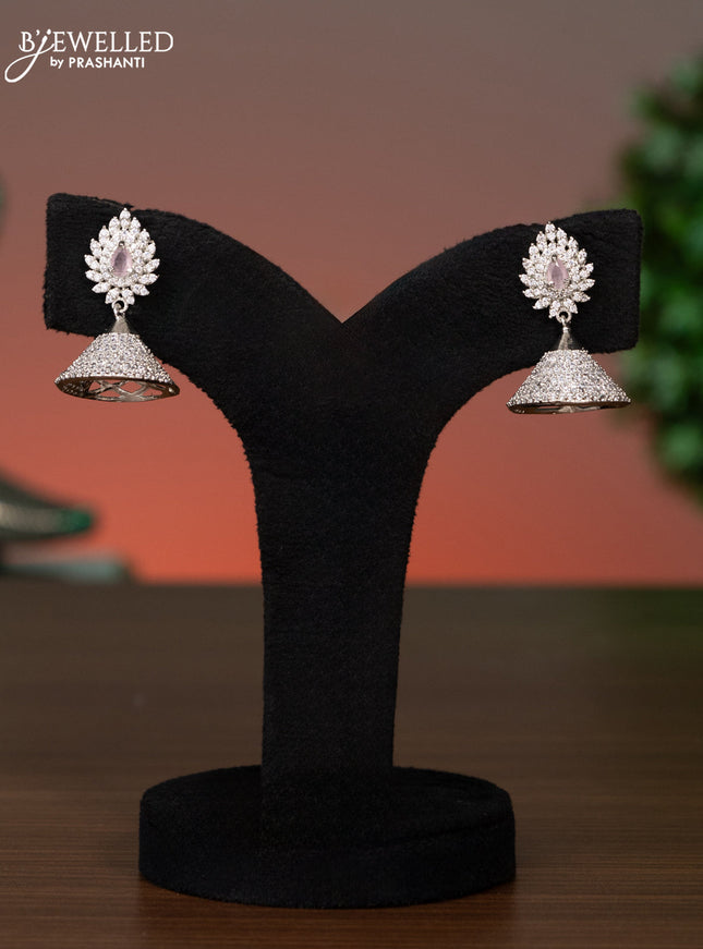Zircon jhumka with baby pink and cz stones