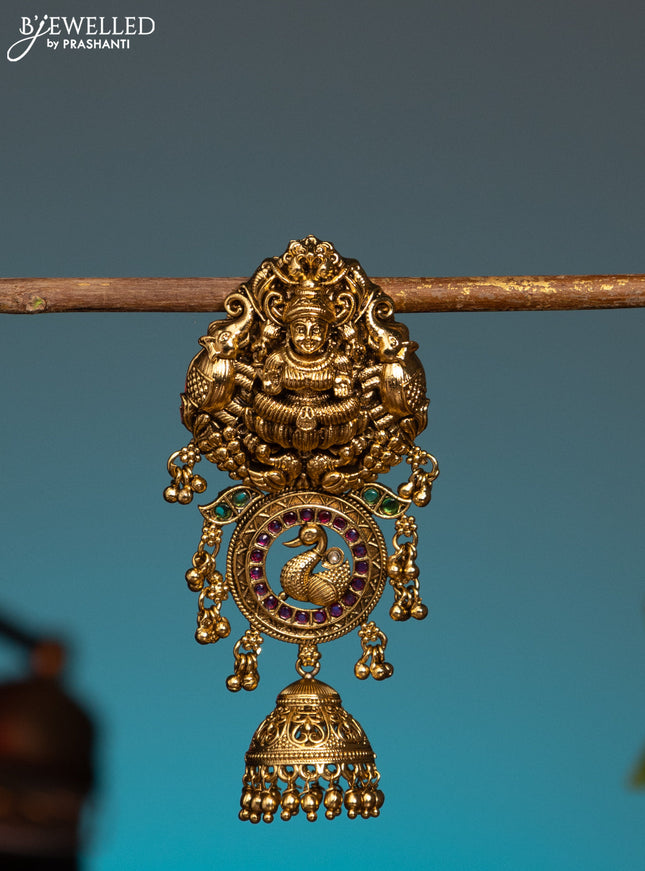 Antique jada billai lakshmi design with kemp & kundan stones and golden beads hangings
