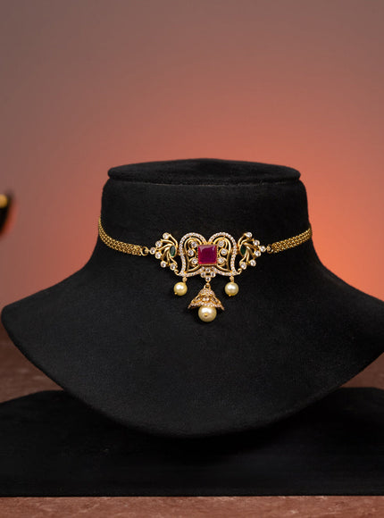 Antique choker with kemp & cz stones and pearl hanging