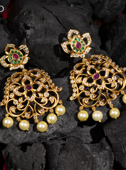 Antique earrings with kemp & cz stones and pearl hangings