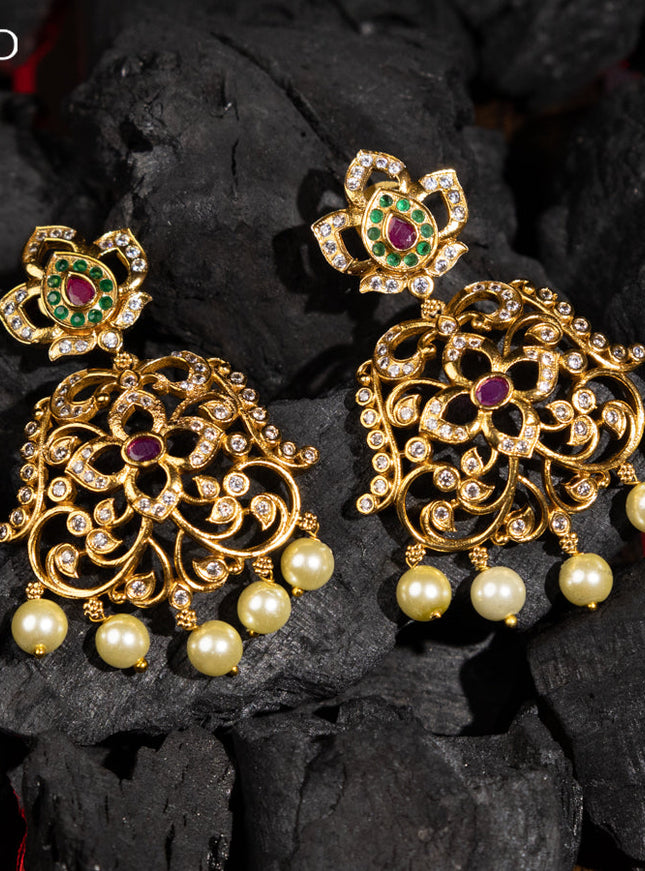 Antique earrings with kemp & cz stones and pearl hangings