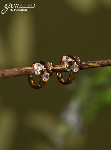 Rose gold hanging type earrings with cz stones