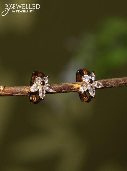 Rose gold hanging type earrings with cz stones
