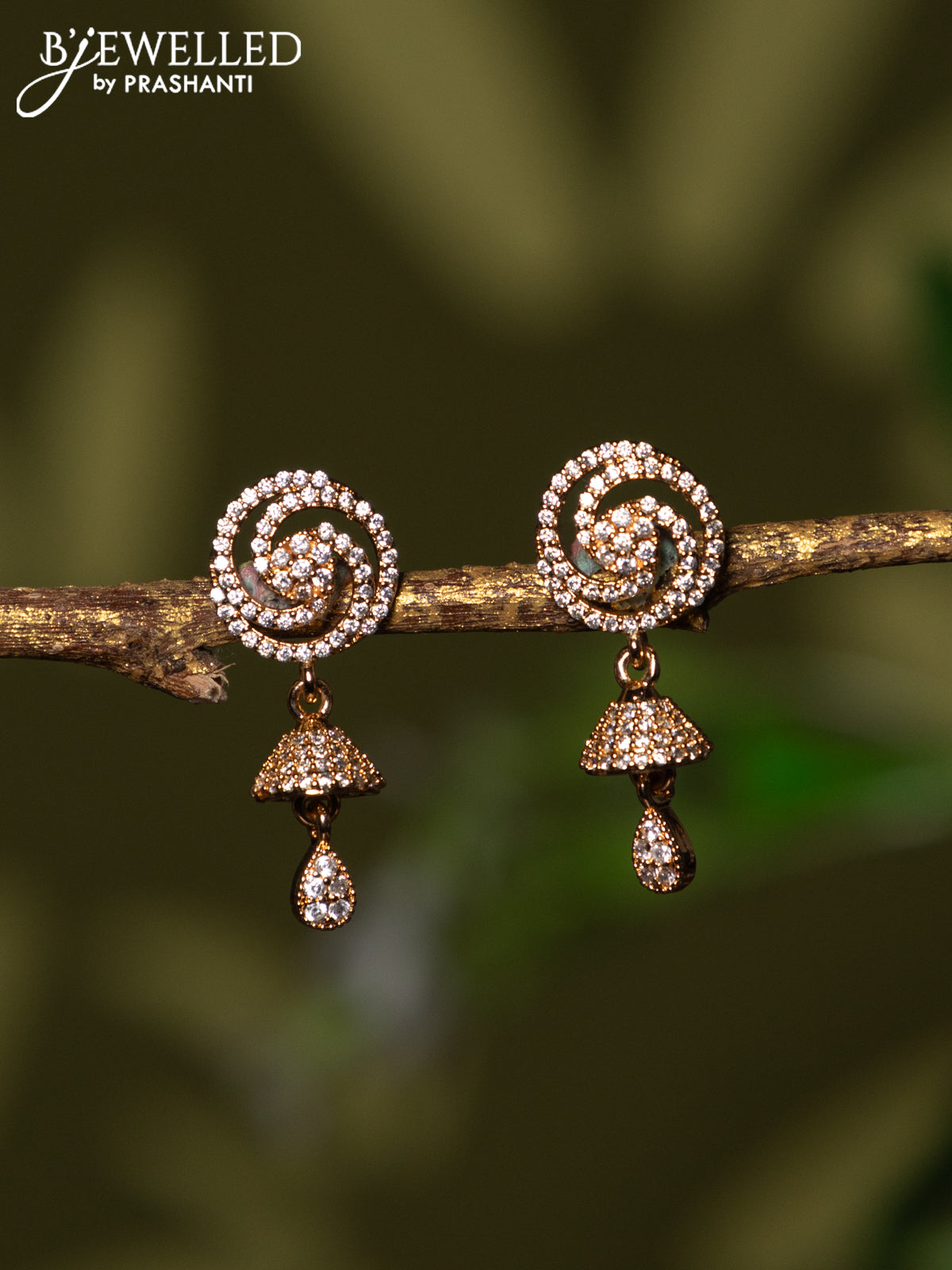Rose gold earrings with cz stones and hanging – Prashanti Sarees