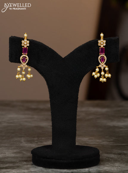 Antique guttapusalu haaram with pink kemp & cz stones and pearl hangings